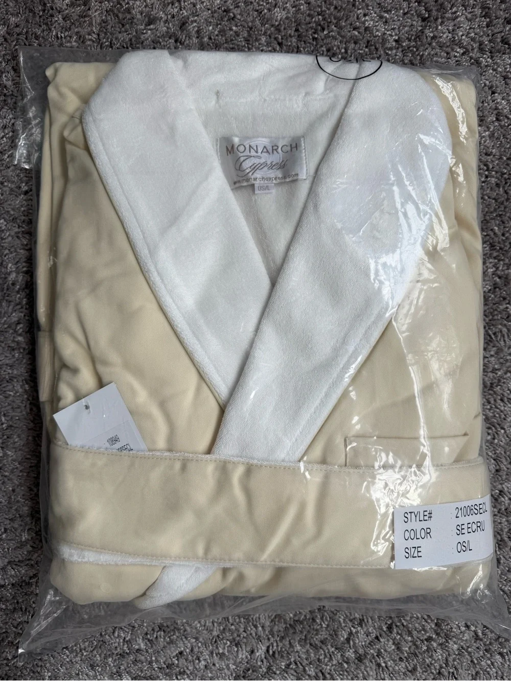 Monarch Unisex Classic Shawl Collar Bath Robe in Ecru